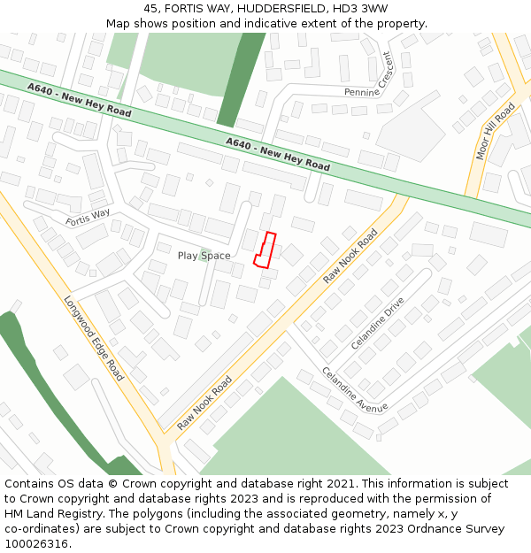 45, FORTIS WAY, HUDDERSFIELD, HD3 3WW: Location map and indicative extent of plot