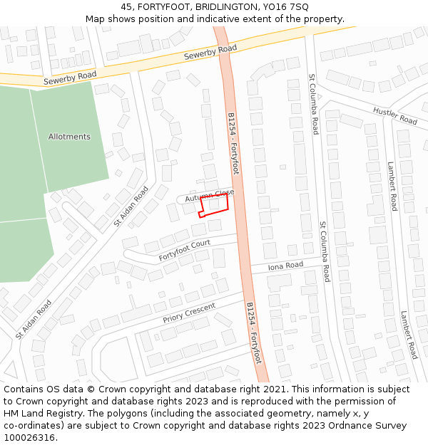 45, FORTYFOOT, BRIDLINGTON, YO16 7SQ: Location map and indicative extent of plot