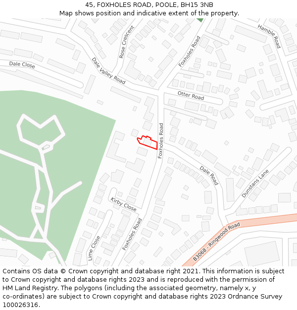45, FOXHOLES ROAD, POOLE, BH15 3NB: Location map and indicative extent of plot
