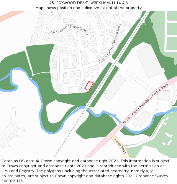 45, FOXWOOD DRIVE, WREXHAM, LL14 4JA: Location map and indicative extent of plot