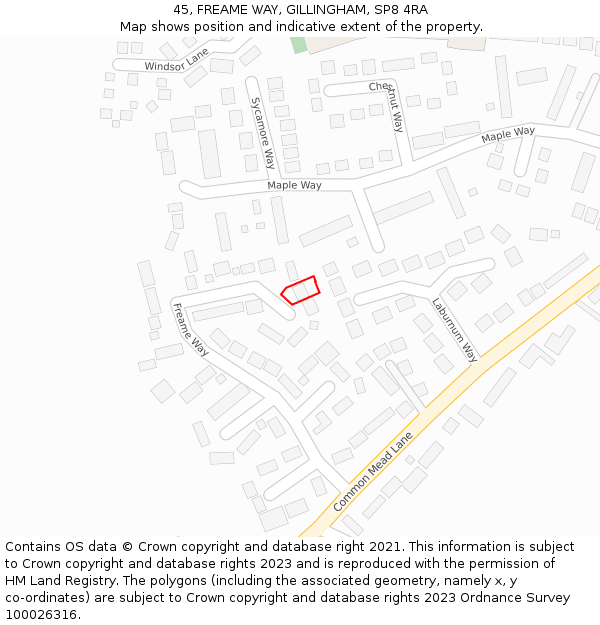 45, FREAME WAY, GILLINGHAM, SP8 4RA: Location map and indicative extent of plot