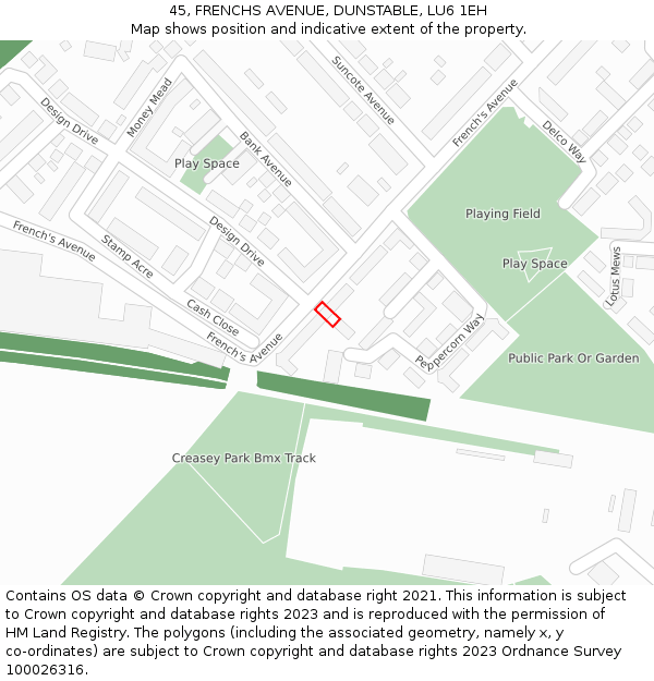 45, FRENCHS AVENUE, DUNSTABLE, LU6 1EH: Location map and indicative extent of plot