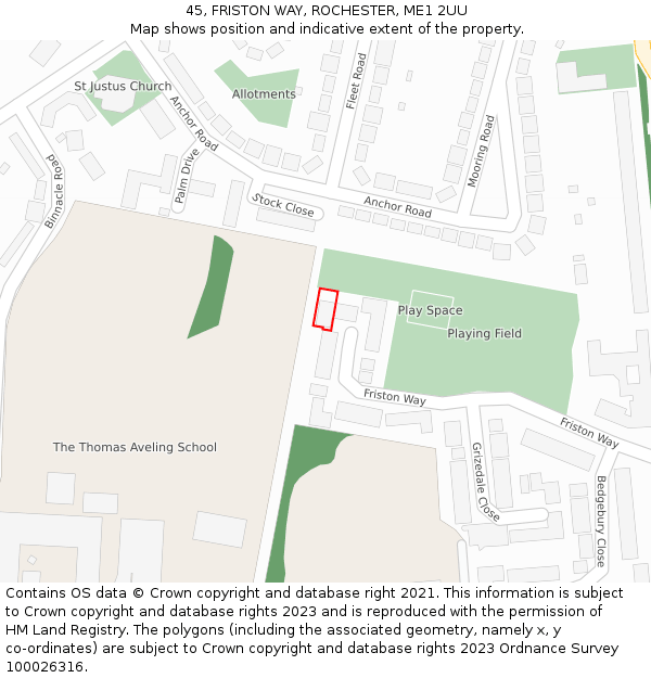 45, FRISTON WAY, ROCHESTER, ME1 2UU: Location map and indicative extent of plot