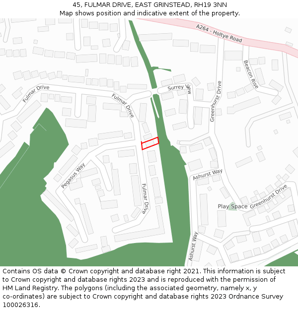 45, FULMAR DRIVE, EAST GRINSTEAD, RH19 3NN: Location map and indicative extent of plot