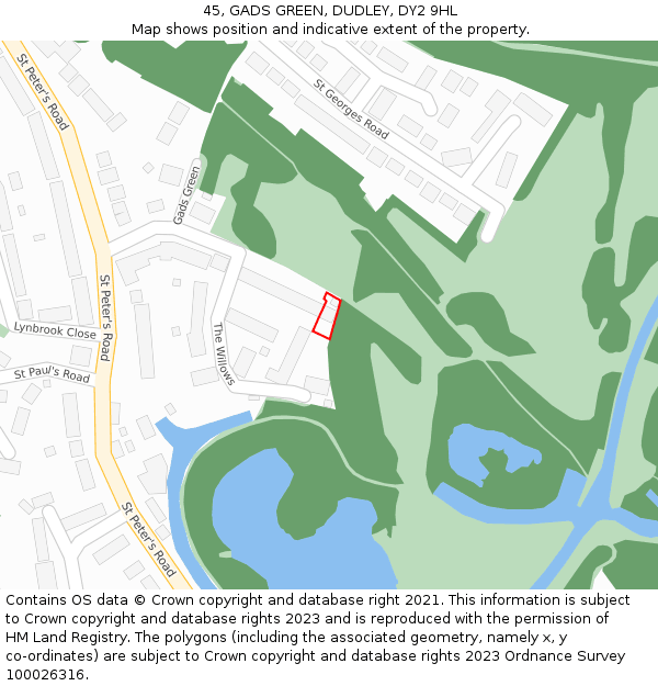 45, GADS GREEN, DUDLEY, DY2 9HL: Location map and indicative extent of plot