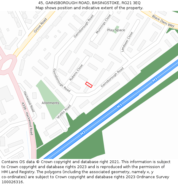 45, GAINSBOROUGH ROAD, BASINGSTOKE, RG21 3EQ: Location map and indicative extent of plot