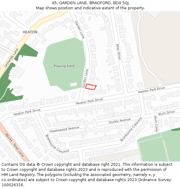 45, GARDEN LANE, BRADFORD, BD9 5QJ: Location map and indicative extent of plot