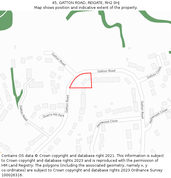 45, GATTON ROAD, REIGATE, RH2 0HJ: Location map and indicative extent of plot