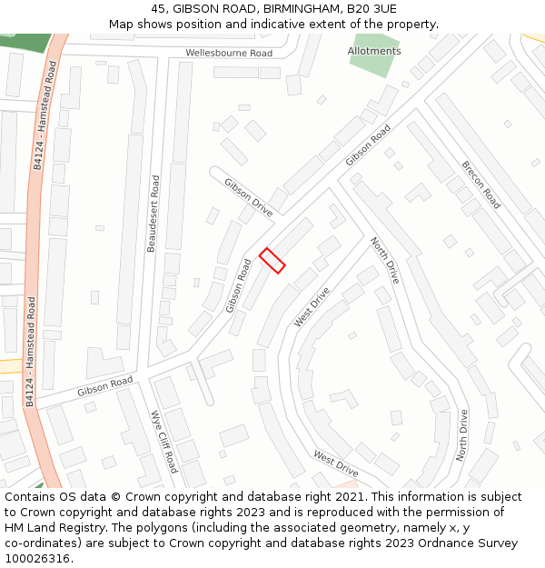 45, GIBSON ROAD, BIRMINGHAM, B20 3UE: Location map and indicative extent of plot