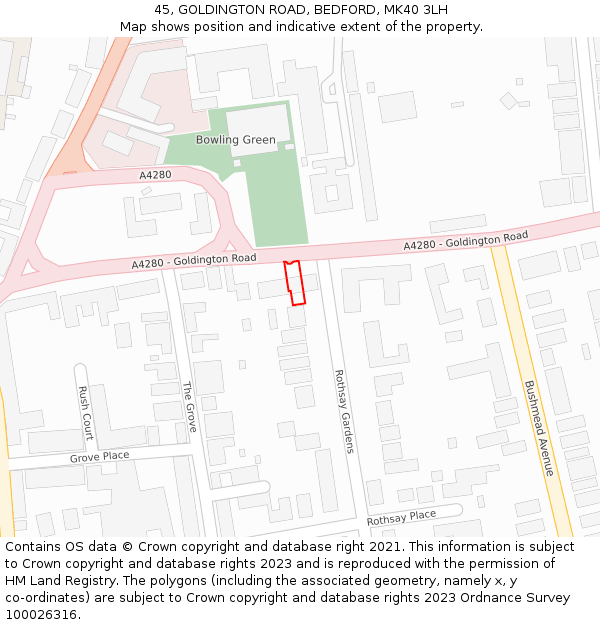 45, GOLDINGTON ROAD, BEDFORD, MK40 3LH: Location map and indicative extent of plot