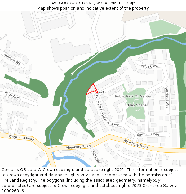 45, GOODWICK DRIVE, WREXHAM, LL13 0JY: Location map and indicative extent of plot