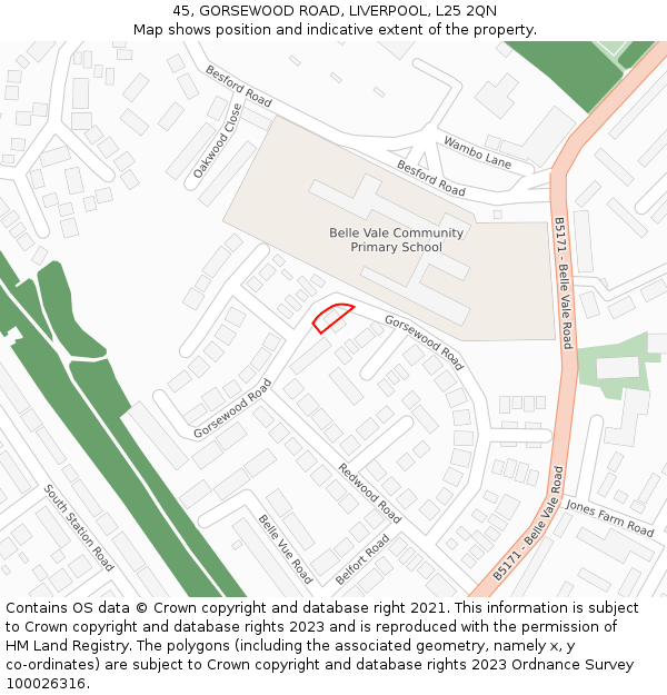 45, GORSEWOOD ROAD, LIVERPOOL, L25 2QN: Location map and indicative extent of plot