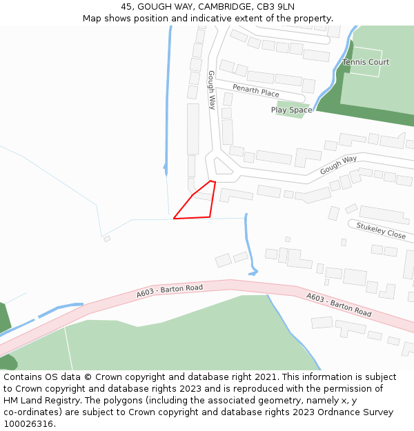 45, GOUGH WAY, CAMBRIDGE, CB3 9LN: Location map and indicative extent of plot