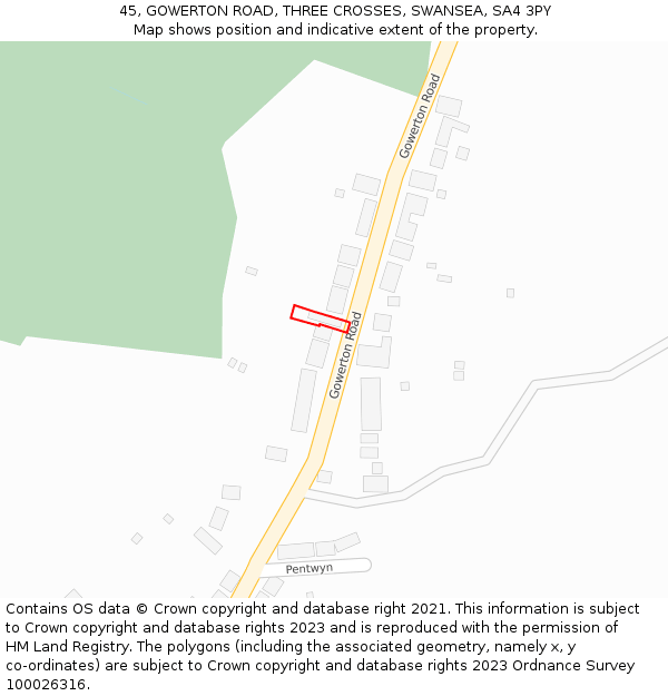 45, GOWERTON ROAD, THREE CROSSES, SWANSEA, SA4 3PY: Location map and indicative extent of plot