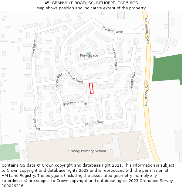 45, GRANVILLE ROAD, SCUNTHORPE, DN15 8GS: Location map and indicative extent of plot