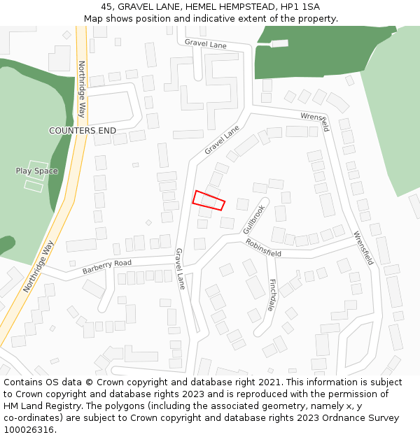45, GRAVEL LANE, HEMEL HEMPSTEAD, HP1 1SA: Location map and indicative extent of plot
