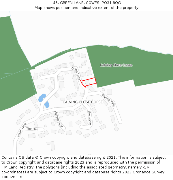 45, GREEN LANE, COWES, PO31 8QG: Location map and indicative extent of plot