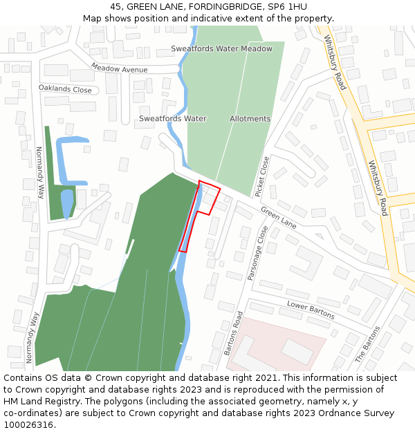 45, GREEN LANE, FORDINGBRIDGE, SP6 1HU: Location map and indicative extent of plot