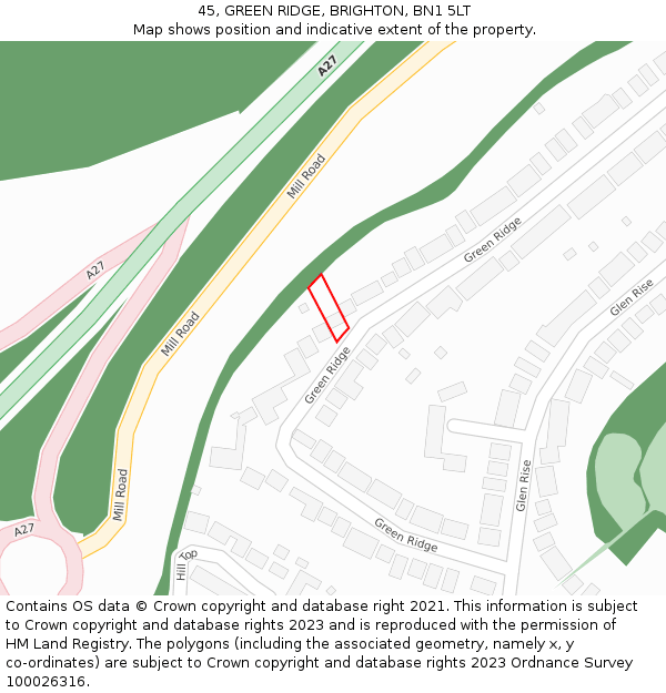 45, GREEN RIDGE, BRIGHTON, BN1 5LT: Location map and indicative extent of plot