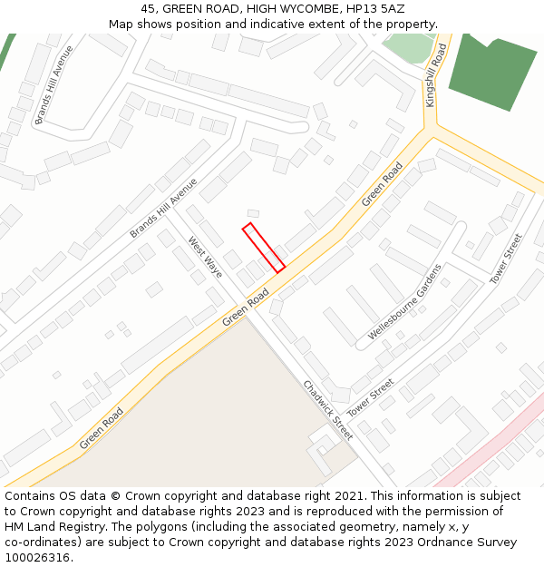 45, GREEN ROAD, HIGH WYCOMBE, HP13 5AZ: Location map and indicative extent of plot