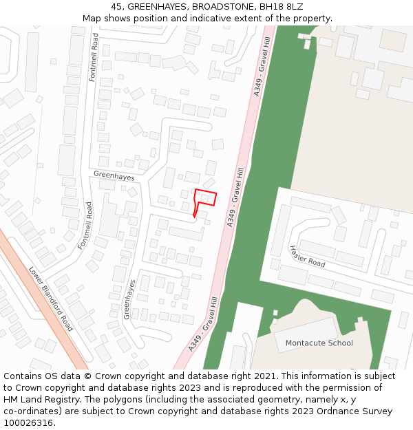45, GREENHAYES, BROADSTONE, BH18 8LZ: Location map and indicative extent of plot