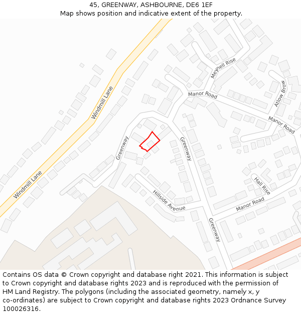 45, GREENWAY, ASHBOURNE, DE6 1EF: Location map and indicative extent of plot