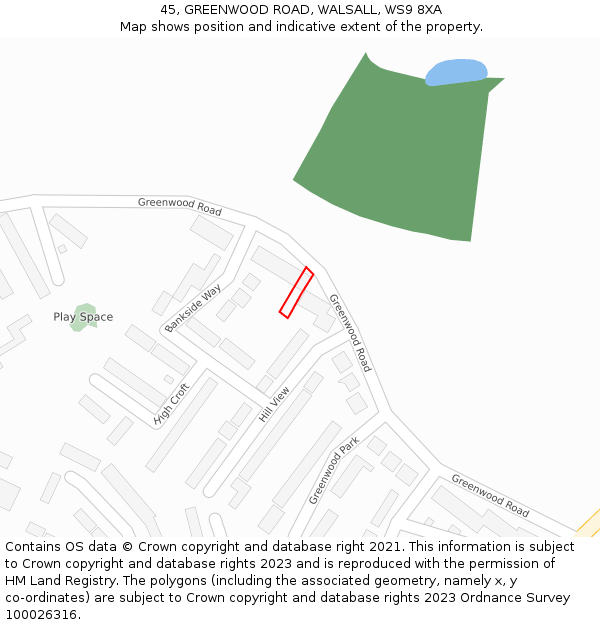 45, GREENWOOD ROAD, WALSALL, WS9 8XA: Location map and indicative extent of plot