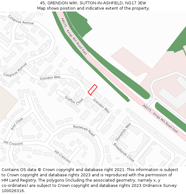 45, GRENDON WAY, SUTTON-IN-ASHFIELD, NG17 3EW: Location map and indicative extent of plot