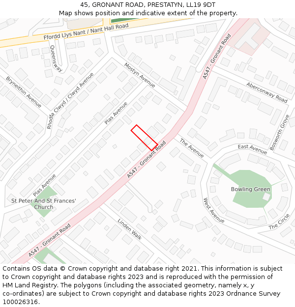 45, GRONANT ROAD, PRESTATYN, LL19 9DT: Location map and indicative extent of plot