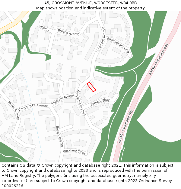 45, GROSMONT AVENUE, WORCESTER, WR4 0RD: Location map and indicative extent of plot