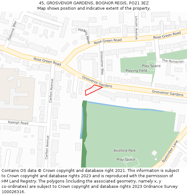 45, GROSVENOR GARDENS, BOGNOR REGIS, PO21 3EZ: Location map and indicative extent of plot