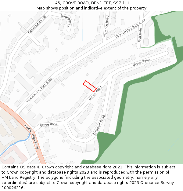 45, GROVE ROAD, BENFLEET, SS7 1JH: Location map and indicative extent of plot