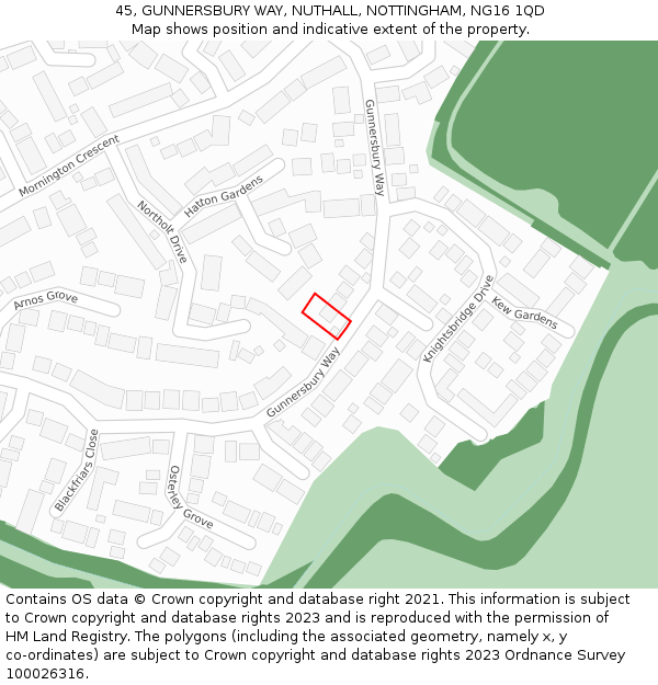 45, GUNNERSBURY WAY, NUTHALL, NOTTINGHAM, NG16 1QD: Location map and indicative extent of plot