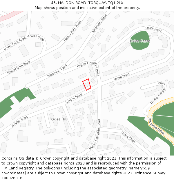 45, HALDON ROAD, TORQUAY, TQ1 2LX: Location map and indicative extent of plot