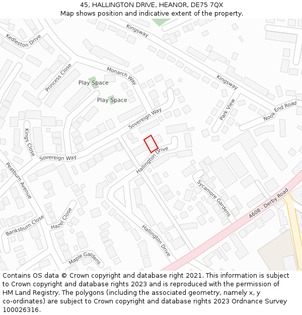 45, HALLINGTON DRIVE, HEANOR, DE75 7QX: Location map and indicative extent of plot