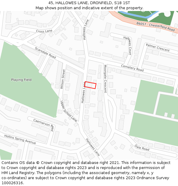 45, HALLOWES LANE, DRONFIELD, S18 1ST: Location map and indicative extent of plot
