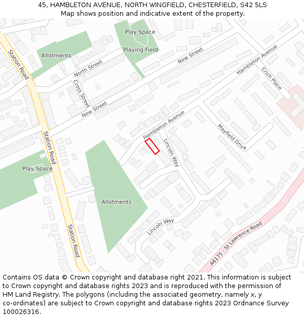 45, HAMBLETON AVENUE, NORTH WINGFIELD, CHESTERFIELD, S42 5LS: Location map and indicative extent of plot