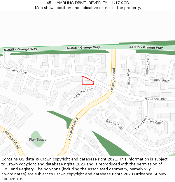 45, HAMBLING DRIVE, BEVERLEY, HU17 9GD: Location map and indicative extent of plot