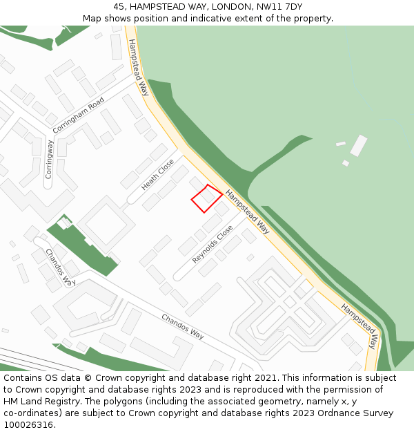 45, HAMPSTEAD WAY, LONDON, NW11 7DY: Location map and indicative extent of plot