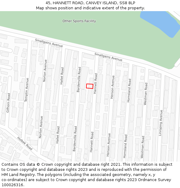 45, HANNETT ROAD, CANVEY ISLAND, SS8 8LP: Location map and indicative extent of plot