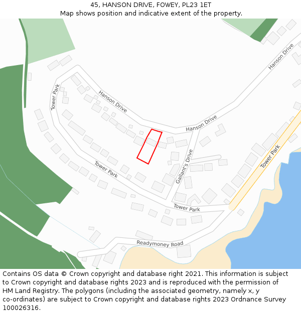 45, HANSON DRIVE, FOWEY, PL23 1ET: Location map and indicative extent of plot