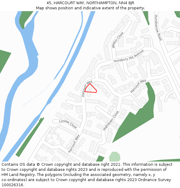 45, HARCOURT WAY, NORTHAMPTON, NN4 8JR: Location map and indicative extent of plot