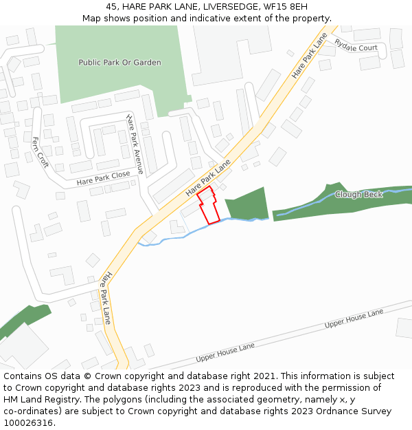 45, HARE PARK LANE, LIVERSEDGE, WF15 8EH: Location map and indicative extent of plot