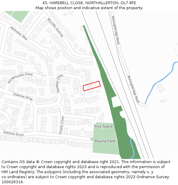 45, HAREBELL CLOSE, NORTHALLERTON, DL7 8FE: Location map and indicative extent of plot