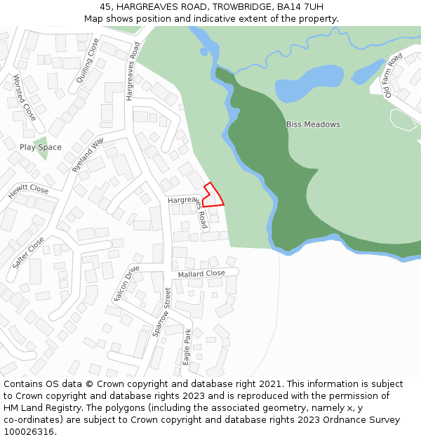 45, HARGREAVES ROAD, TROWBRIDGE, BA14 7UH: Location map and indicative extent of plot