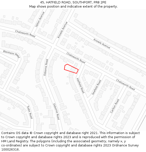 45, HATFIELD ROAD, SOUTHPORT, PR8 2PE: Location map and indicative extent of plot