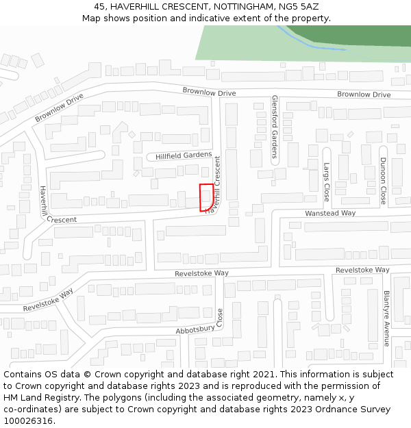 45, HAVERHILL CRESCENT, NOTTINGHAM, NG5 5AZ: Location map and indicative extent of plot