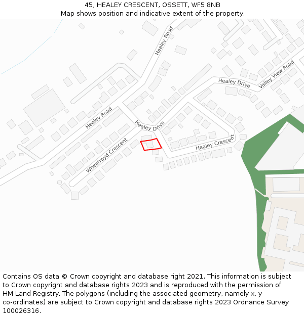 45, HEALEY CRESCENT, OSSETT, WF5 8NB: Location map and indicative extent of plot