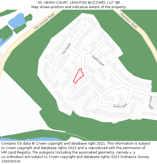 45, HEATH COURT, LEIGHTON BUZZARD, LU7 3JR: Location map and indicative extent of plot