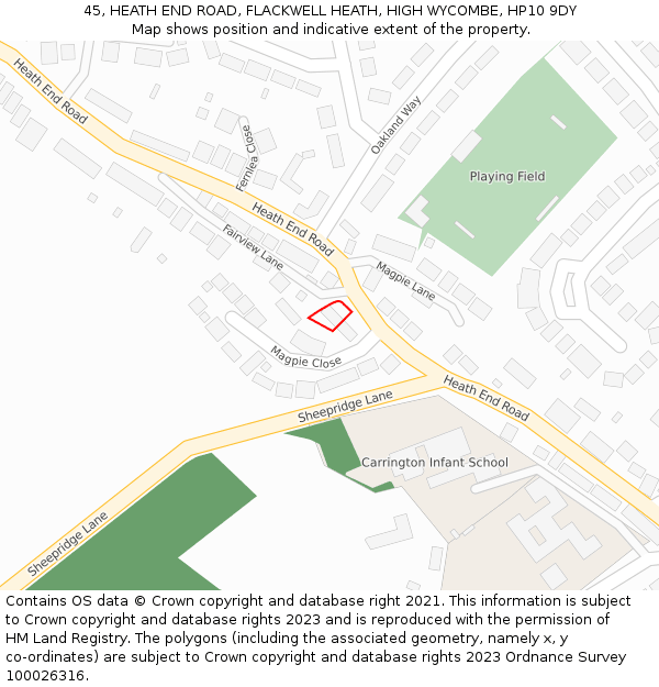 45, HEATH END ROAD, FLACKWELL HEATH, HIGH WYCOMBE, HP10 9DY: Location map and indicative extent of plot